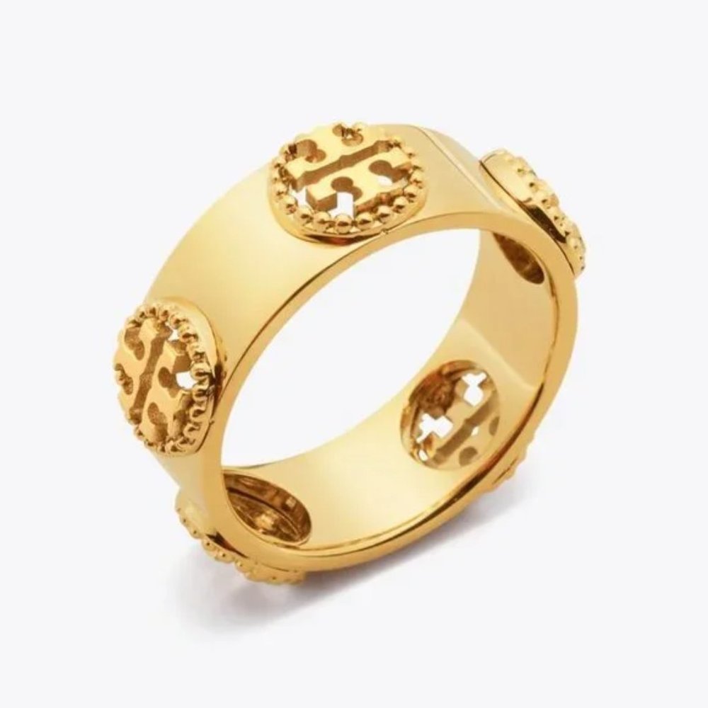 Tory Burch Milgrain Logo Ring Size #7 - Brand New